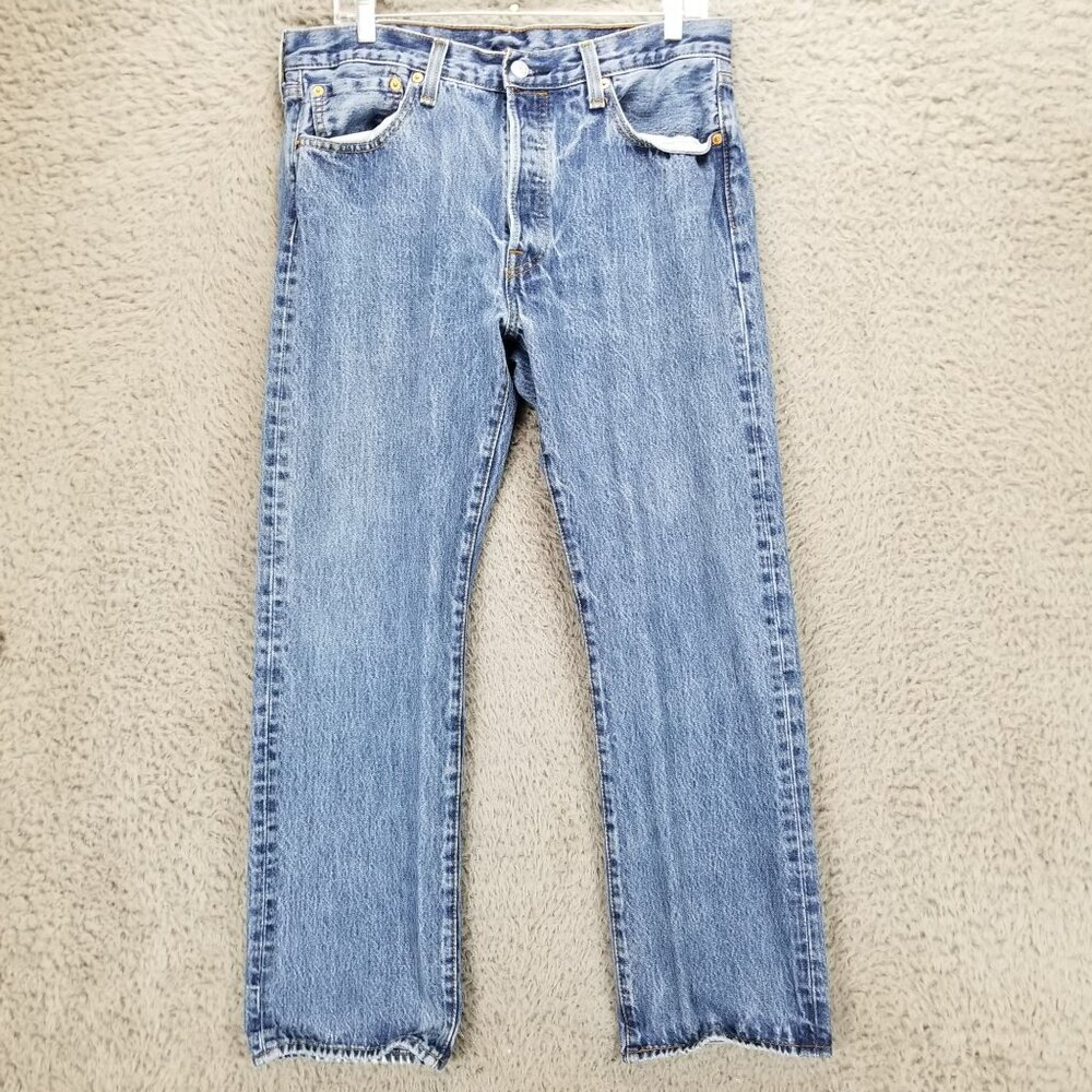 Levis Jeans Mens 34x30 Blue 501 Cotton Denim Button Fly Classic Straight - Picture 2 of 15